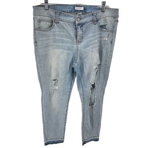 Blue Asphalt Womens Distressed Jeans Tapered Leg Light Wash Stretch Denim 14